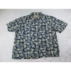 Old Maui Brand Shirt Mens 2XL XXL Blue‎ Rayon Floral Button Up Hawaiian Party*